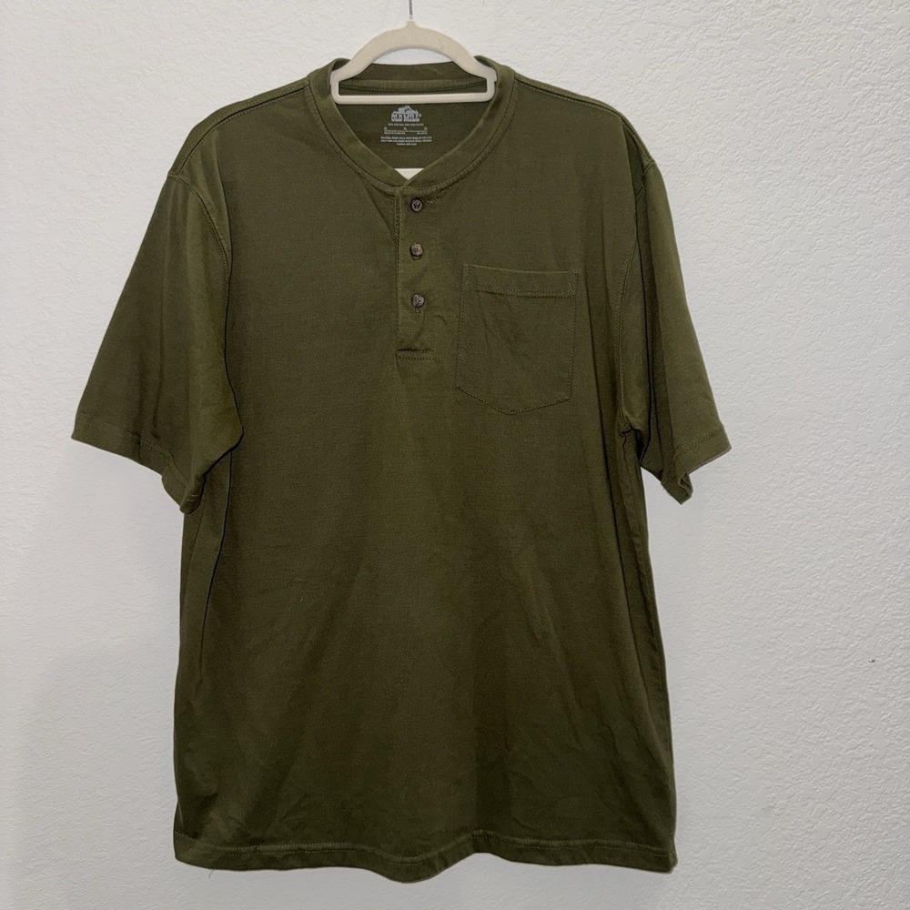 Old Mill Mens XL Olive Henley Short Sleeve T-Shirt Pocket Casual Outdoor Cotton